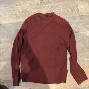 Theory Mattis Crew OT Studio T Waffle Knit Sweater - Burgundy - Size Large